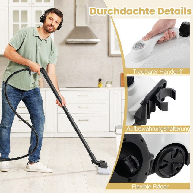 Costway Υψηλής Απόδοσης Καθαριστής Ατμού με Πίεση 5 Bar και Δεξαμενή 1,8 Λίτρων ES10500DE-WH