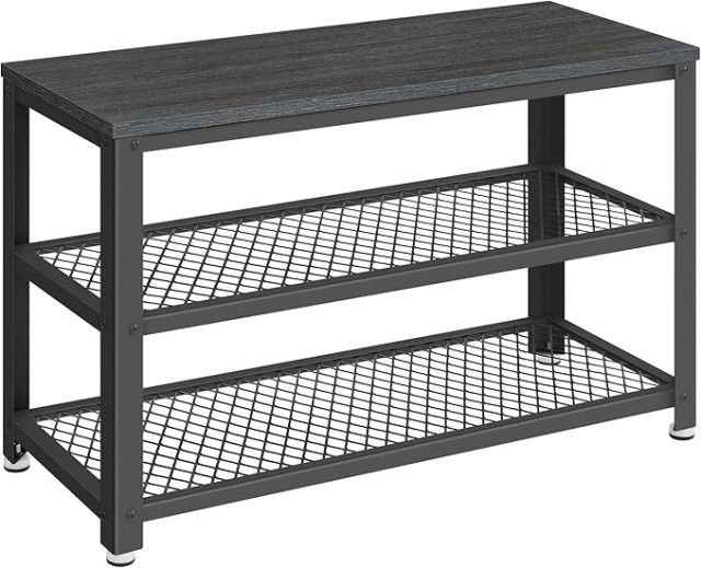 VASAGLE Παπουτσοθήκη Μαύρη 73x30x45cm με Μεταλλικό Πλαίσιο και Ξύλινα Ράφια LBS073B06