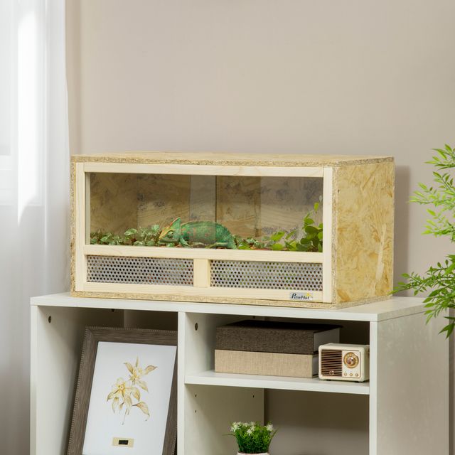 Ξύλινο Ενυδρείο για Ερπετά / Terrarium με Συρόμενες Γυάλινες Πόρτες και Πάνελ με Δίχτυ 60x29.5x29.5cm D40-028V00ND PawHut