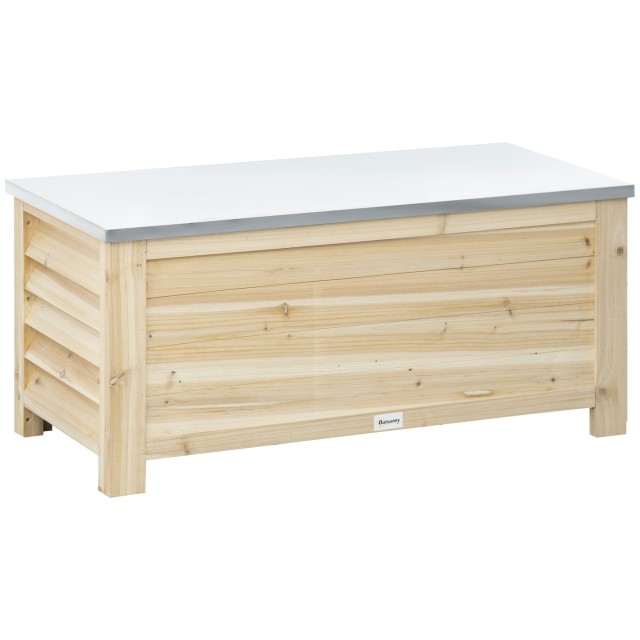 Outsunny Ξύλινος Εξωτερικός Κιβώτιο 155L με Μεταλλικό Καπάκι και 2 Αμορτισέρ, 110x50x50 cm, Ξύλινο Χρώμα 84G-110V00ND