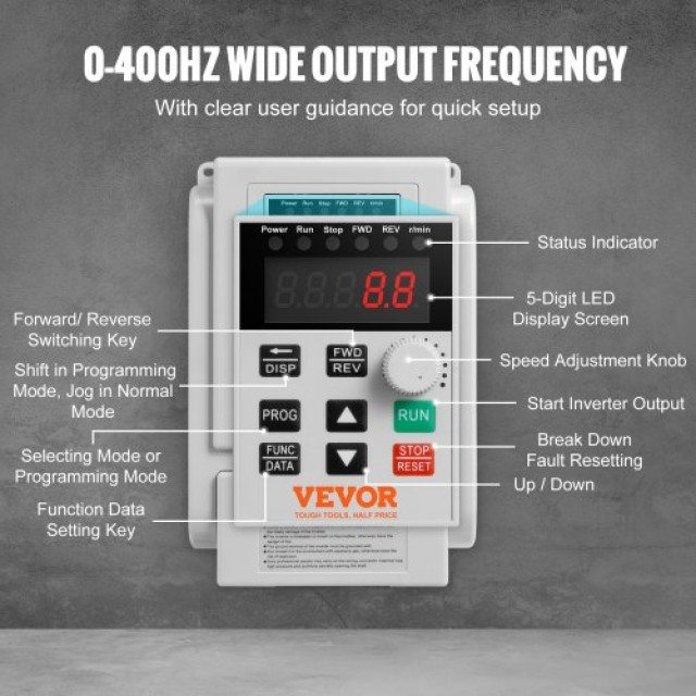 VEVOR VFD 2.2KW 10A 3HP Μετατροπέας Συχνότητας για Έλεγχο Ταχύτητας 3-Φασικού Κινητήρα  BPDSQ3HP0000FEVFCV7