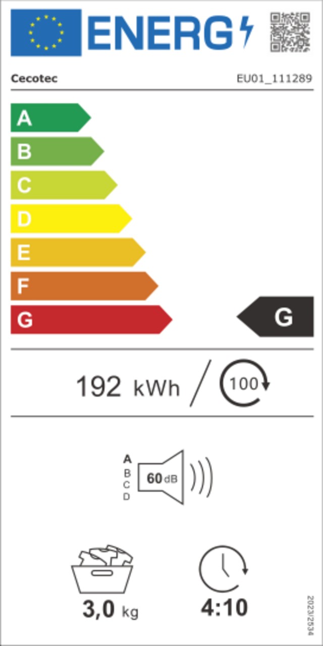 Cecotec Mini Στεγνωτήριο Ρούχων Bolero DressCode Dry 3400V 3kg με Οθόνη Full Color, 8 Προγράμματα, UV Care και Dry Shoe Pro CEC-111289