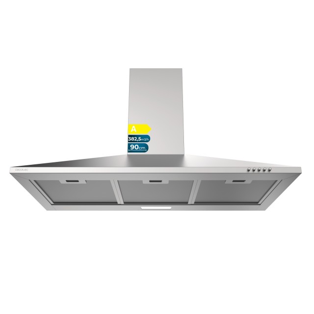 CECOTEC Απορροφητήρας Πυραμιίδα 90 cm Bolero Flux PM 904000 Inox, Ανοξείδωτος, Κινητήρας DC, Ενεργειακή Κλάση A, 382,5 m³/h, LED, με Φίλτρα Άνθρακα CEC-109975