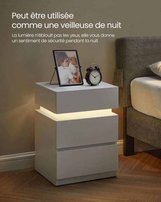 Κομοδίνο με LED Φωτισμό & 3 Συρτάρια – 35 x 40 x 55cm Λευκό LET630T10V1 VASAGLE