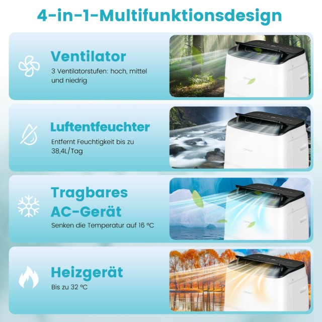 Costway Φορητό Κλιματιστικό 4-σε-1 12000 BTU με WiFi FP10282DE-WH