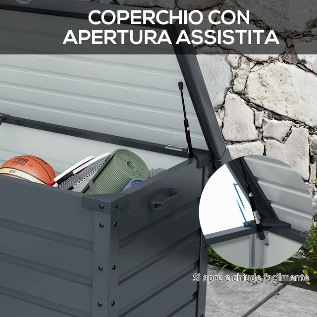 Outsunny Εξωτερικό μπαούλο 295L με κλειδαριά και 2 λαβές, από γαλβανισμένο ατσάλι, 100x62x65 εκ., σκούρο γκρι 84G-187V00CG