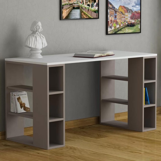 BAKAJI Γραφείο Βιβλιοθήκη 6 Ραφιών Τραπέζι Υπολογιστή Ξύλινο Σπίτι Γραφείο Ταμπά 02813639