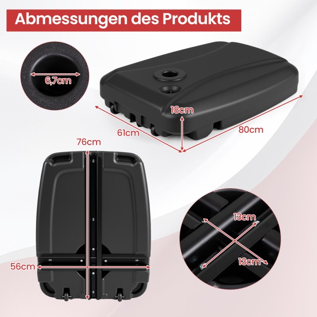 Costway Βάση Ομπρέλας Μπαλκονιού Σταυρωτή με Ρόδες από HDPE, Γεμιζόμενη με Νερό ή Άμμο, 18 x 61 x 80 cm NP13077