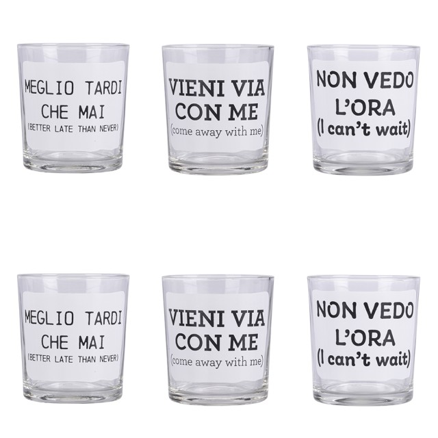 Galileo Σετ 6 ποτηριών νερού 270 ml σε γυαλί με επιγραφή Moods Sibilla 5914501