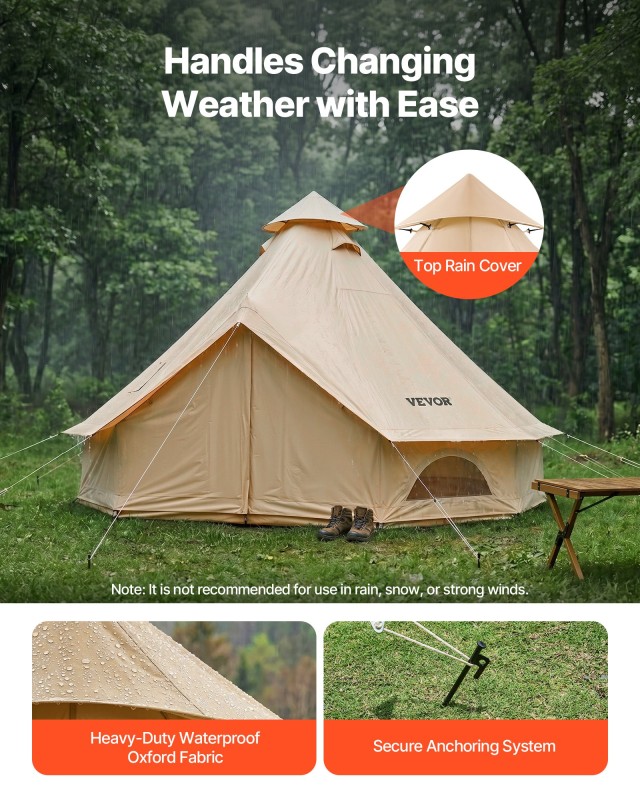 VEVOR Σκηνή Yurt Oxford 4 m για 4 Άτομα, 4 Εποχών, με Υποδοχή Σόμπας και Αποσπώμενο Δάπεδο KJZPQMS82FT4OPPC4001V0