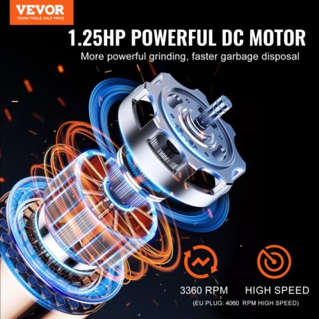 VEVOR Απορριμματοφάγος 1.25 HP 4060RPM EZ Connect GDLJCLQ125HPOJZFNV2