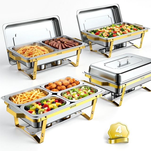 VEVOR Σετ Μπουφέ Chafing Dish 4 Τεμαχίων, Ανοξείδωτο, 8,5L, Ορθογώνιο, με Δοχεία και Θήκες Καυσίμου ZFXCLBXGGQCCQKEI6001V0
