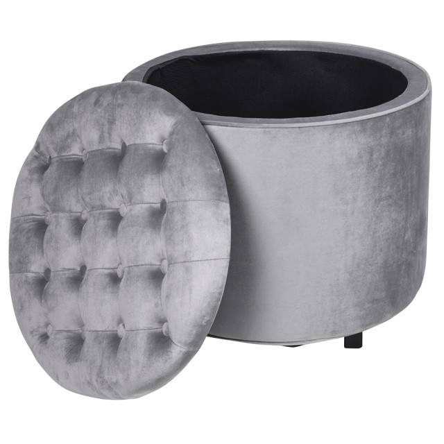 Galileo Πουφ πολλαπλών χρήσεων με αποθηκευτικό χώρο, σε ανοιχτό γκρι ύφασμα με όψη βελούδου, ξύλινα πόδια Sibilla 2191332