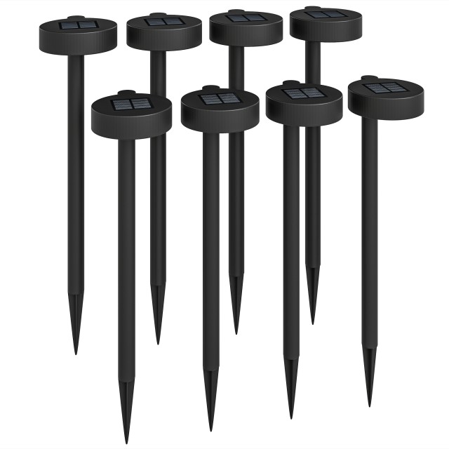 Outsunny Σετ 8 Ηλιακά Φωτιστικά LED 3000K, 12x10x46 εκ., Μαύρο B30-064V00BK