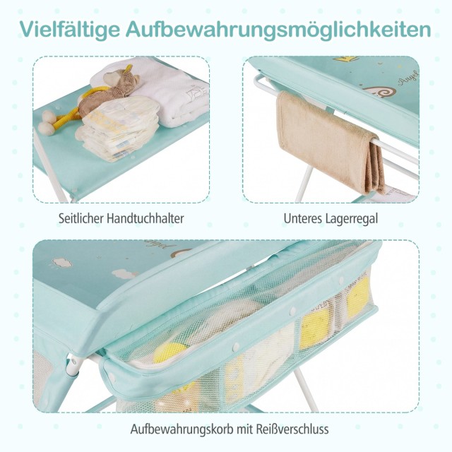 Costway Πτυσσόμενο φορητό τραπέζι αλλαξιέρας με ρυθμιζόμενο ύψος 3 θέσεων και τροχούς με φρένο, πράσινο AC10044LS