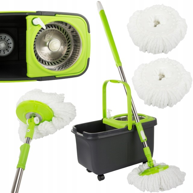 Verk group Σετ κουβά περιστροφικής σφουγγαρίστρας 360 με διανομέα και 2 Πανάκια με Μικροϊνες 5907451351598