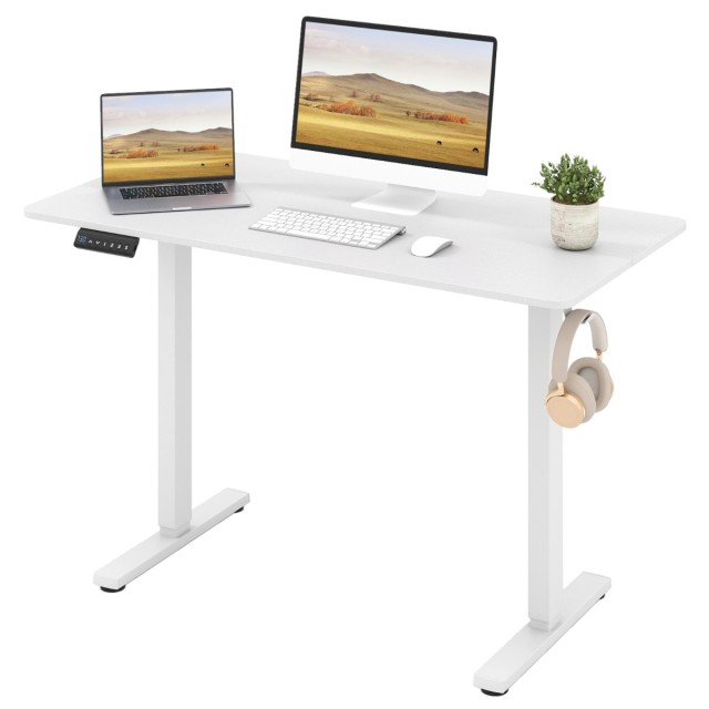 Costway Ηλεκτρικό Ρυθμιζόμενο Γραφείο 120 x 60 cm με Άγκιστρο - Λευκό CB10905DE-WH