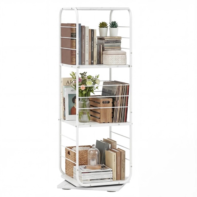 Costway Περιστρεφόμενη Βιβλιοθήκη 4 Επιπέδων 360° με Μεταλλικό Σκελετό, Λευκή, 115 x 40 x 40 cm JV13942WH