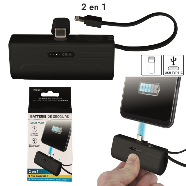 Power Bank 5000mAh με Θύρες Lightning & Type-C – Μαύρο HT0115 Be Mix