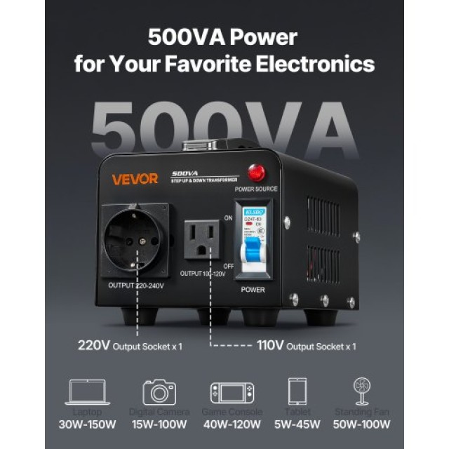 VEVOR Μετασχηματιστής Τάσης 500VA Step Up/Down 110V σε 220V/220V σε 110V SXDYZHQSD110XIR7Z001V2
