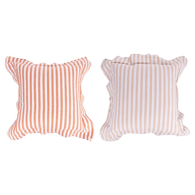 Villa DEste Σετ 2 τμχ  Μαξιλάρι διακόσμησης 53x53 cm από βαμβάκι με αφαιρούμενο κάλυμμα, σχέδιο ρίγες Chocolate 2188728