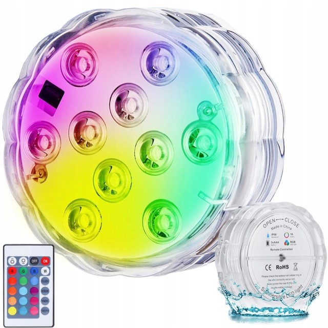Verk group Υποβρύχια Φώτα Πισίνας 10 LED με Τηλεχειριστήριο RGB IP68 Αδιάβροχα για Πισίνα 5907451344132
