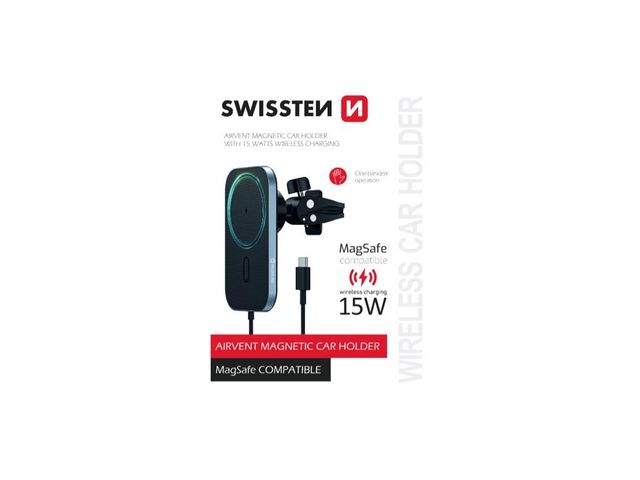 SWISSTEN Μαγνητική βάση αυτοκινήτου MagSafe με ασύρματο φορτιστή 15W 8595217476929