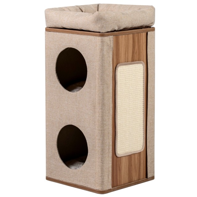 Costway Τριώροφος πύργος ξυσίματος για γάτες με σανίδα ξυσίματος και 3 χαλάκια, έως 20 κιλά, Μπεζ/Φυσικό, 77,5 x 38 x 38 cm PV10088BE