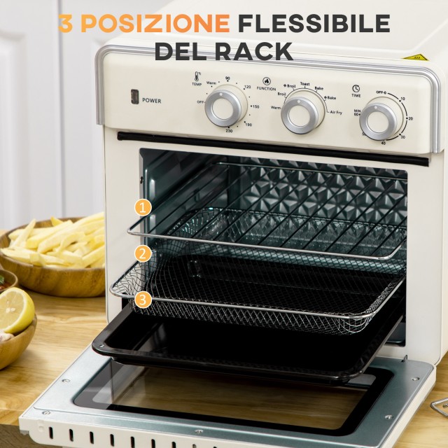 HOMCOM Μίνι Ηλεκτρικός Φούρνος 20L με Αερισμό 1400W, Ζεστό Αέρα και Αξεσουάρ, Κρέμα 800-152V90CW