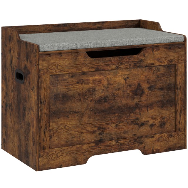 HOMCOM Πολυλειτουργικός Πάγκος με Χωρητικότητα 103L, Χρώματος Ξύλου με Γκρι Υφασμάτινο Μαξιλάρι, 75x40x56 cm 838-466V00RB