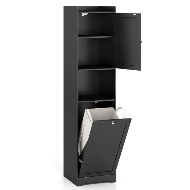 Costway Μαύρο Ντουλάπι Μπάνιου με Ρυθμιζόμενο Ράφι και Καλάθι για Ρούχα JV12827DK