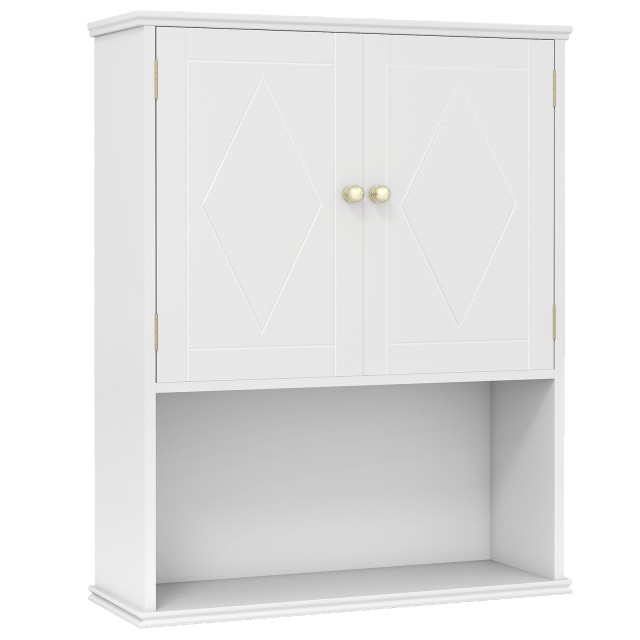 Costway Λευκό Επιτοίχιο Ντουλάπι Μπάνιου με 2 Πόρτες και Ανοιχτό Ράφι 75 cm x 21 cm x 60 cm JV12897WH