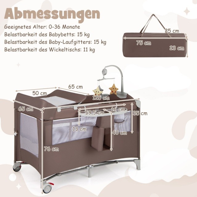 Costway Πολυλειτουργικό Κρεβατάκι Μωρού 5-σε-1 με Αλλαξιέρα, Πάρκο και Κέντρο Δραστηριοτήτων BE10041CF