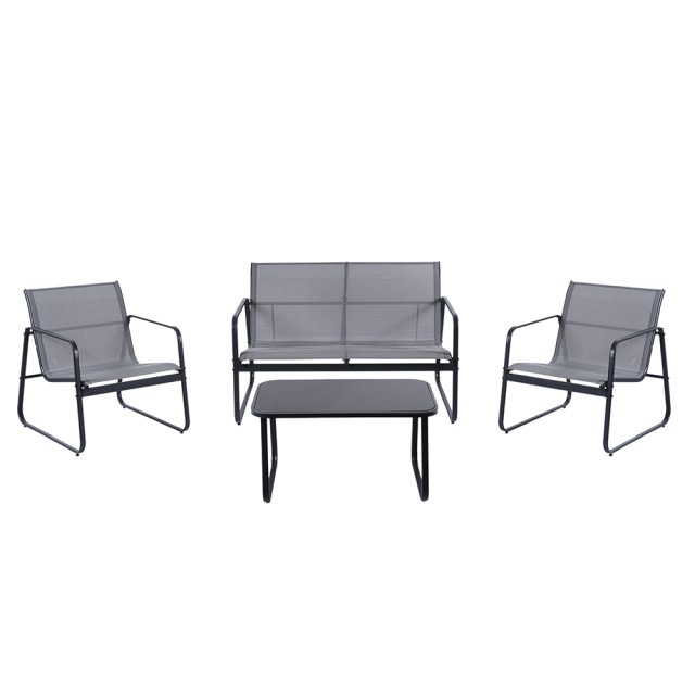 Galileo Σετ κήπου 4 θέσεων από ανθρακούχο χάλυβα, PVC και πολυεστέρα, τραπεζάκι με επιφάνεια από μαύρο και ασημί γυαλί Saint Tropez Est 5914154