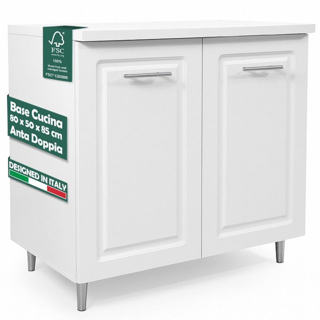 Shally Dogan Κινητή Βάση για Ανάκλιντη Κουζίνα από Ξύλο με Λευκή Μποζερί, 2 Πόρτες και 2 Θέσεις Αποθήκευσης 02001633