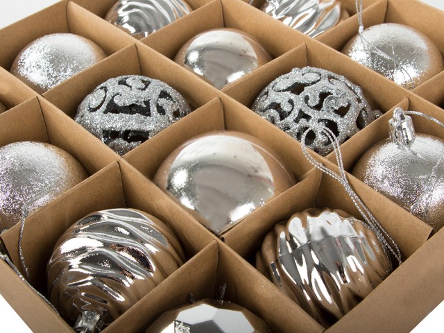 Verk Group Χριστουγεννιάτικες Μπάλες Δέντρου 6εκ. - Σετ 16τμχ σε Ασημί Σχέδια 5907451351017