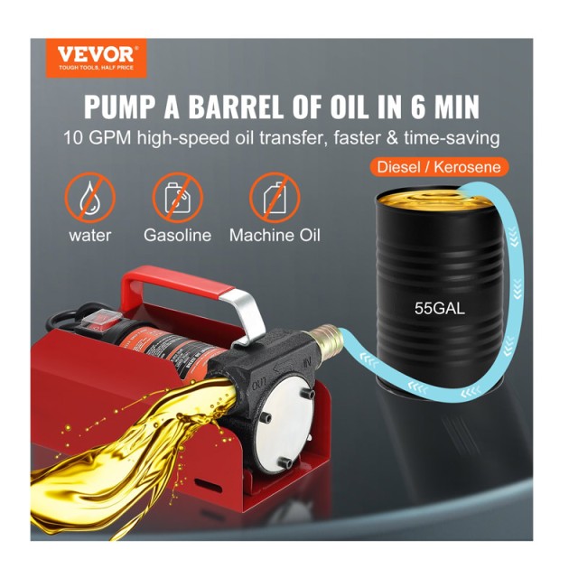 Φορητή Αντλία Μετάγγισης Καυσίμου 12V 37.8 Lt/min VEVOR C155W40LPM12VBIFFV9