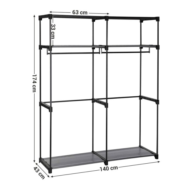 Φορητή Υφασμάτινη Ντουλάπα με Μεταλλικό Σκελετό 140 x 43 x 174 cm Songmics RYG02GY