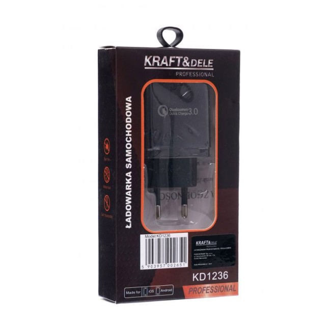 Φορτιστής Πρίζας με 2 Θύρες USB 2.1A και 1 USB QC 3.0 Kraft&Dele KD-1236