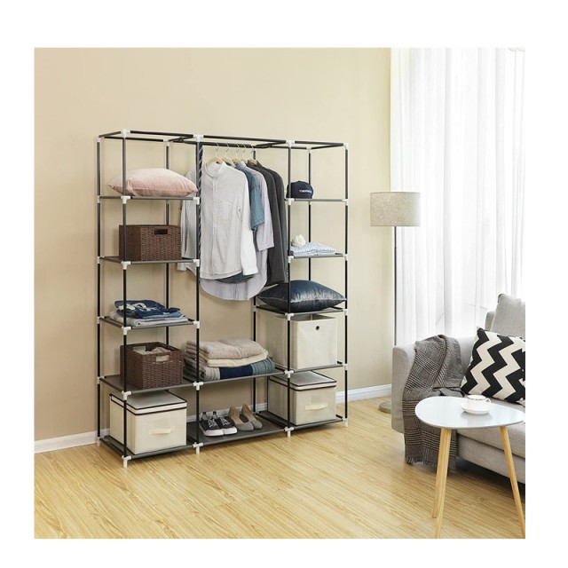 Φορητή Υφασμάτινη Ντουλάπα με Μεταλλικό Σκελετό 175 x 150 x 45 cm Χρώματος Γκρι Songmics LSF03G