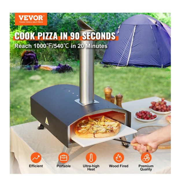 Φούρνος Πίτσας Πέλλετ/Κάρβουνο Εξωτερικού Χώρου 540 x 410 x 690 mm VEVOR BXSPSLYCKLHSBC8PEV0