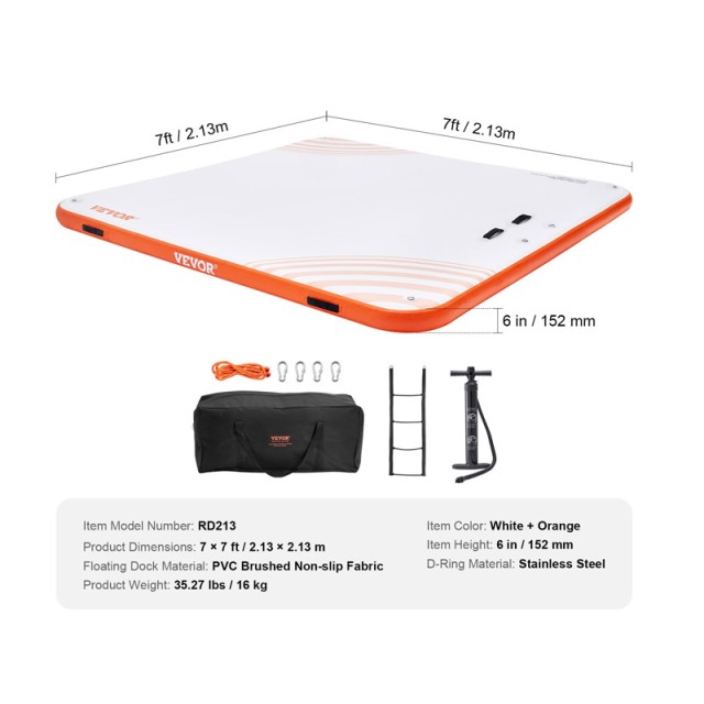 Φουσκωτή Πλωτή Πλατφόρμα με Σκάλα και Αντλία Φουσκώματος 2.13 x 2.13 m VEVOR CQFT7X7FTBJHTBHI7V0