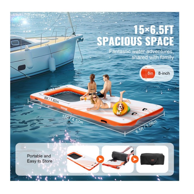 Φουσκωτή Πλωτή Πλατφόρμα με Σκάλα και Αντλία Φουσκώματος 4.57 x 1.98 m VEVOR CQFT15X65BJHLFCW3V0