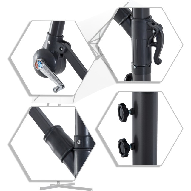 Ομπρέλα κήπου Outsunny με μανιβέλα, Φ3x2,5m, Λευκό 84D-037CW