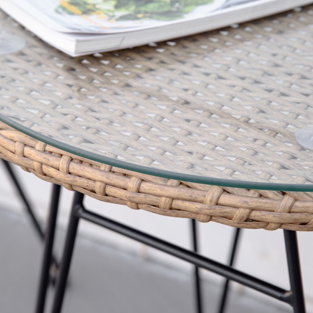Σετ έπιπλα κήπου Outsunny σε PE Rattan, 2 καρέκλες με μαξιλάρια και τραπεζάκι σαλονιού με γυάλινη κορυφή, γκρι 863-096