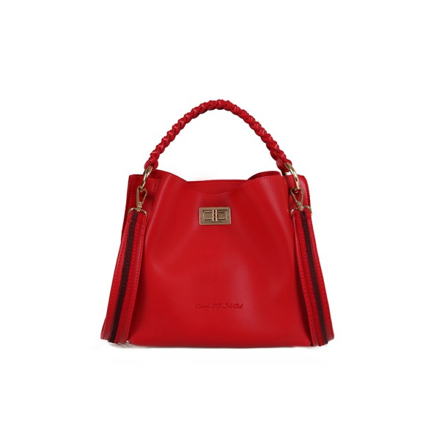 Γυναικεία Τσάντα Χειρός με Πλεκτό Χερούλι Χρώματος Κόκκινο Beverly Hills Polo Club 802 657BHP0638