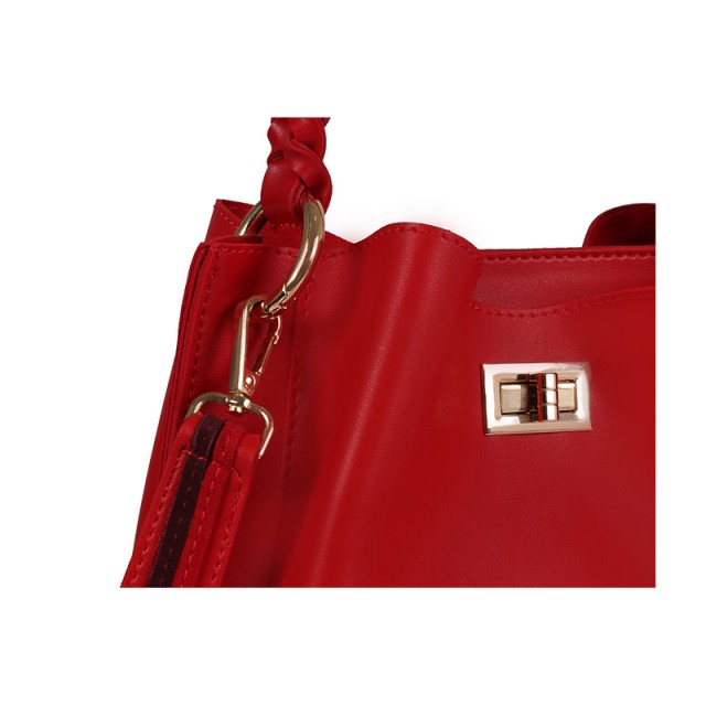 Γυναικεία Τσάντα Χειρός με Πλεκτό Χερούλι Χρώματος Κόκκινο Beverly Hills Polo Club 802 657BHP0638