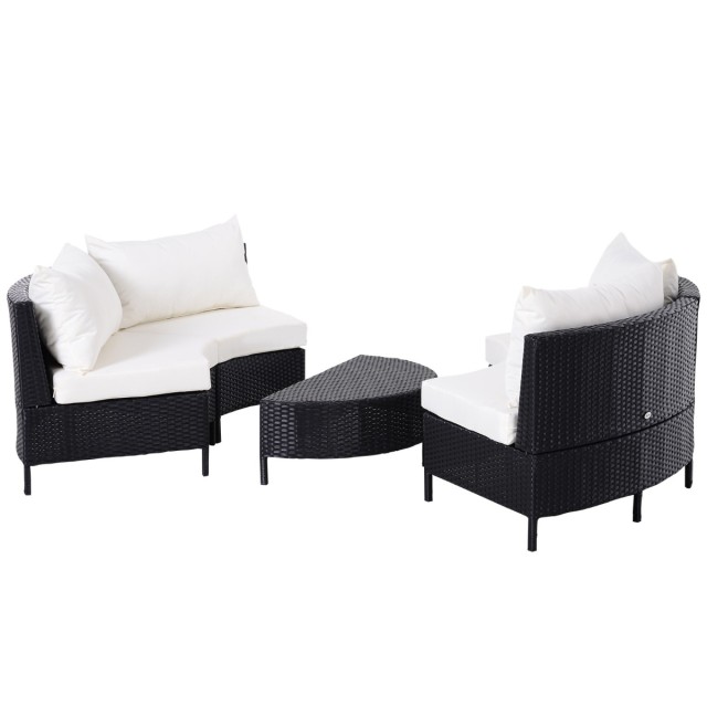 Έπιπλα κήπου Outsunny σε μαύρο ρατάν με λευκά μαξιλάρια, σετ 5 τεμαχίων με τραπεζάκι 860-081V01
