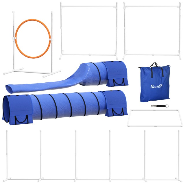 PawHut Agility Dog Σετ 7 τεμαχίων με σφυρίχτρα και τσάντα μεταφοράς, σε πλαστικό και ABS, 89x69x99 cm, λευκό πορτοκαλί μπλε D07-044V00BU