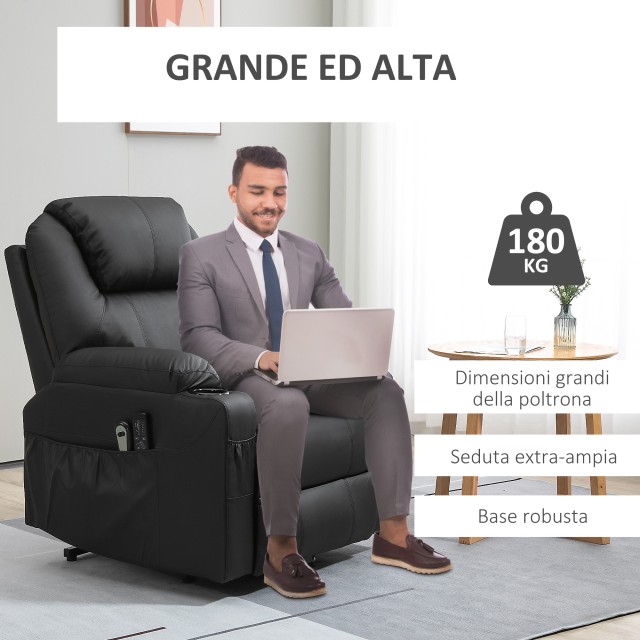 HOMCOM Lift Chair Max 135° Recliner με 8 πόντους μασάζ και στήριγμα ποδιών, 88x92x106 cm, Μαύρο 713-096BK